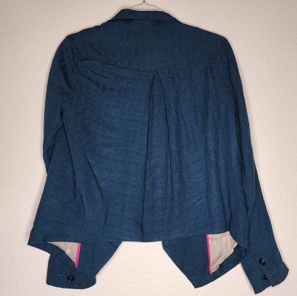 Anthropologie Cartonnier Teal Llama Lined Textured Blazer XS - Picture 3 of 5